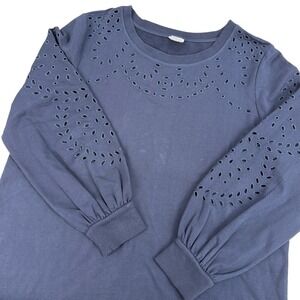 Chicos Zenergy Navy Blue Eyelet Sleeve Sweatshirt Pullover Top Size 3 16 18